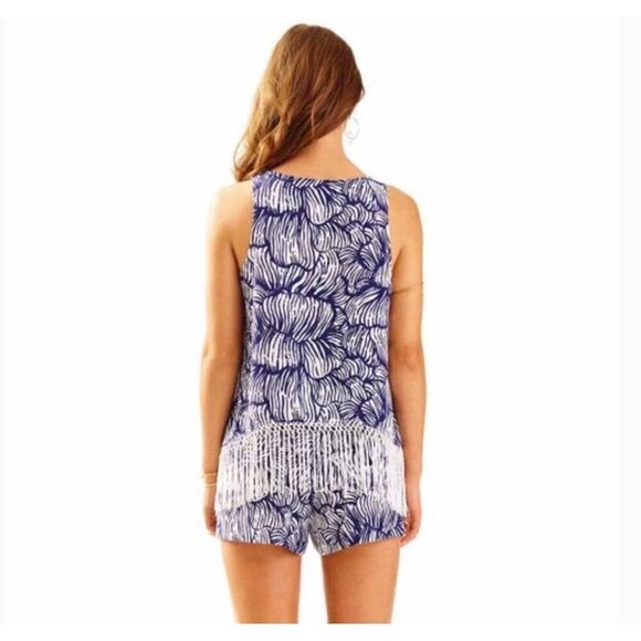 Lilly Pulitzer Sonya Fringe Set Tank and Shorts Navy Blue Palm Fringe Sz 2 - Picture 10 of 10